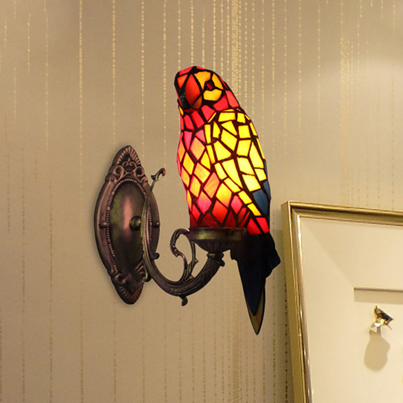 Tiffany Parrot Wall Sconce Light with Colorful Glass 1 Light Indoor Wall Mount Light for Corridor Clearhalo 'Industrial' 'Middle century wall lights' 'Tiffany wall lights' 'Tiffany' 'Wall Lamps & Sconces' 'Wall Lights' Lighting' 252177