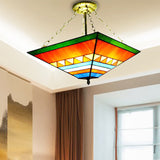 Tiffany Stylish Inverted Semi Flush Mount Light with Trapezoid Stained Shade Glass Ceiling Lamp in Orange/Yellow Clearhalo 'Ceiling Lights' 'Close To Ceiling Lights' 'Close to ceiling' 'Glass shade' 'Glass' 'Pendant Lights' 'Semi-flushmount' 'Tiffany close to ceiling' 'Tiffany' Lighting' 252212