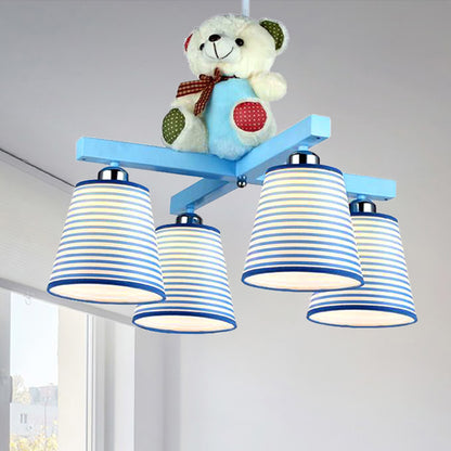 Cartoon Tapered Shade Hanging Lamp Fixture with Bear 4 Lights Fabric Hanging Lamp for Bedroom Blue Clearhalo 'Ceiling Lights' 'Chandeliers' Lighting' options 252214_a8a01a13-2766-4f80-a9df-9743289c7574
