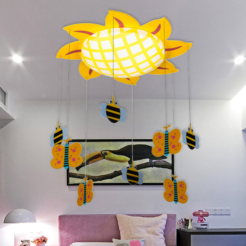 Sun Kids Bedroom Flush Ceiling Light with Butterfly Acrylic One Light Cartoon Ceiling Lamp in Yellow Clearhalo 'Ceiling Lights' 'Close To Ceiling Lights' 'Close to ceiling' 'Flush mount' Lighting' 252282
