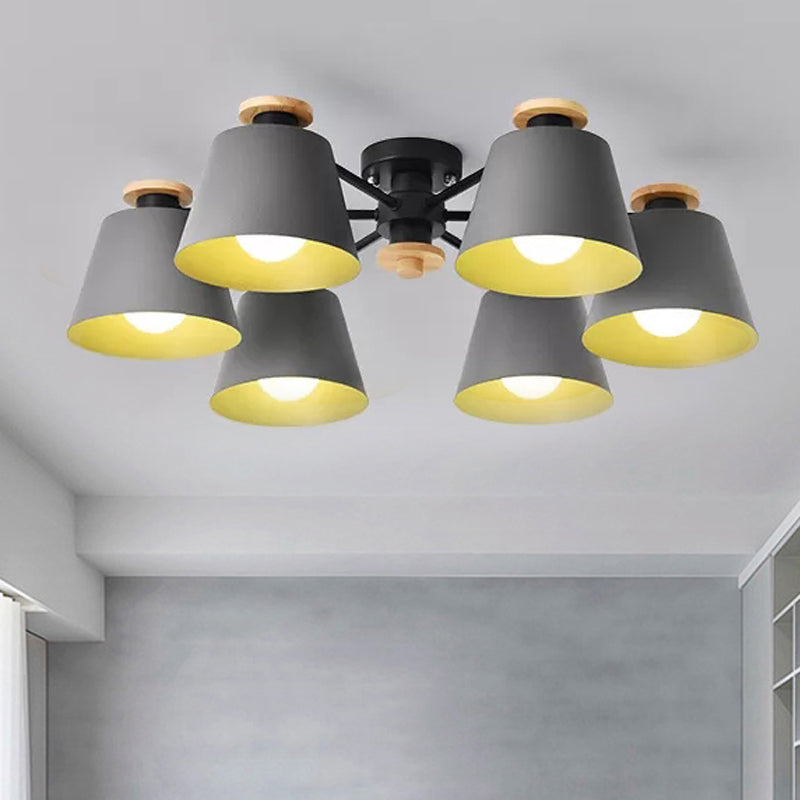 6 Heads Bucket Ceiling Light Macaron Loft Metal Semi Flushmount Light for Kindergarten Grey Clearhalo 'Ceiling Lights' 'Chandeliers' Lighting' options 252350_f0f62543-a358-4d72-b456-a8392f01d403