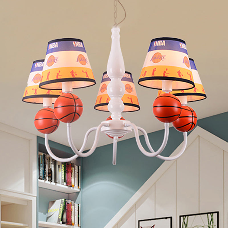 Bedroom Basketball Hanging Lamp Metal 5 Lights Cartoon Hanging Chandelier in Orange Clearhalo 'Ceiling Lights' 'Chandeliers' Lighting' options 252355