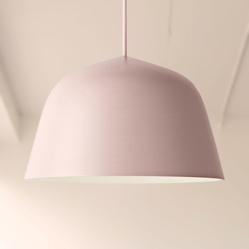 Nordic Style Dome Shade Hanging Ceiling Light 10"/16" Dia 1 Light Metal Pendant Lamp in Black/Green for Bedroom Pink Clearhalo 'Ceiling Lights' 'Modern Pendants' 'Modern' 'Pendant Lights' 'Pendants' Lighting' 252401