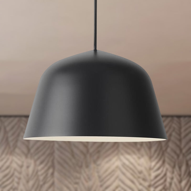 Nordic Style Dome Shade Hanging Ceiling Light 10"/16" Dia 1 Light Metal Pendant Lamp in Black/Green for Bedroom Black Clearhalo 'Ceiling Lights' 'Modern Pendants' 'Modern' 'Pendant Lights' 'Pendants' Lighting' 252402