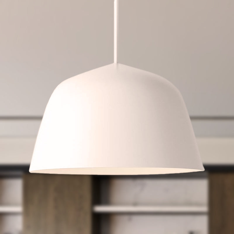 Nordic Style Dome Shade Hanging Ceiling Light 10"/16" Dia 1 Light Metal Pendant Lamp in Black/Green for Bedroom White Clearhalo 'Ceiling Lights' 'Modern Pendants' 'Modern' 'Pendant Lights' 'Pendants' Lighting' 252408