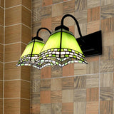 2 Lights Pyramid Wall Lighting with Gooseneck Mission Style Stained Glass Wall Sconce Clearhalo 'Industrial' 'Middle century wall lights' 'Tiffany wall lights' 'Tiffany' 'Wall Lamps & Sconces' 'Wall Lights' Lighting' 252415