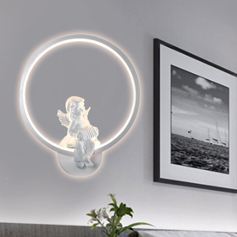 Art Ring Sconce Light with Little Angel Metal Resin Wall Lamp for Bedroom Mirror Bathroom Clearhalo 'Wall Lamps & Sconces' 'Wall Lights' Lighting' 252422