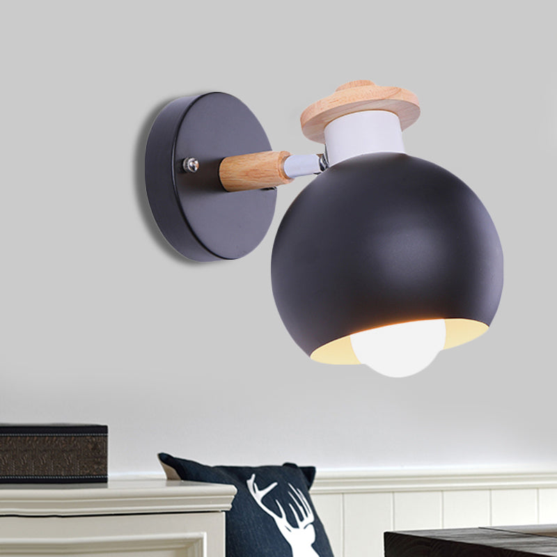 Rotatable Monochrome Orb Wall Sconce 1 Bulb Nordic Style Metal Wall Light for Study Room Black Clearhalo 'Wall Lamps & Sconces' 'Wall Lights' Lighting' 252480