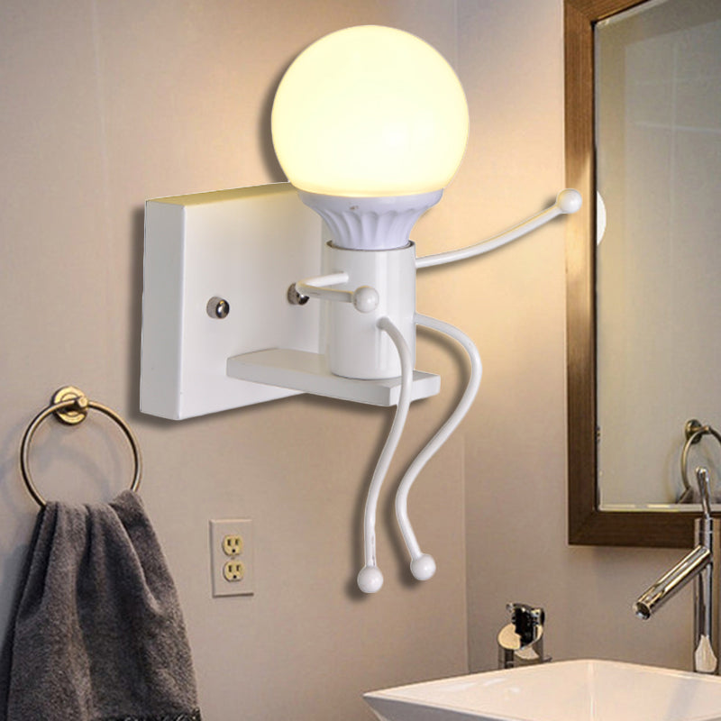 Metal Little Robot Wall Light Bare Bulb One Light Modern Style Wall Sconce for Hallway Bathroom White Clearhalo 'Wall Lamps & Sconces' 'Wall Lights' Lighting' 252522