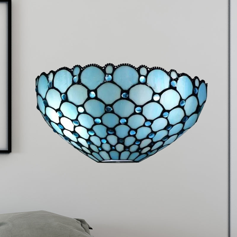 Tiffany Wall Mount Light with Stained Glass Shade Indoor Wall Sconce Light for Living Room Blue Diamond Clearhalo 'Industrial' 'Middle century wall lights' 'Tiffany wall lights' 'Tiffany' 'Wall Lamps & Sconces' 'Wall Lights' Lighting' 252528