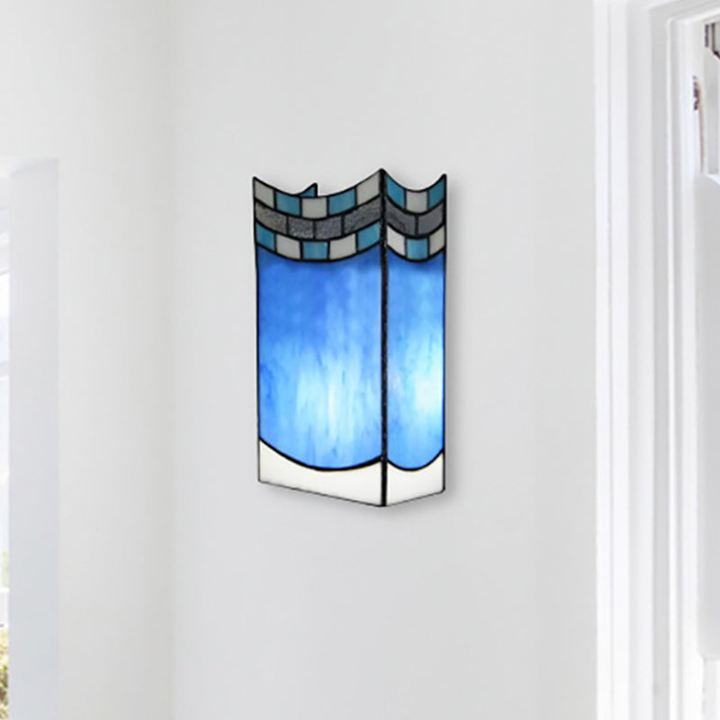 Tiffany Wall Mount Light with Stained Glass Shade Indoor Wall Sconce Light for Living Room Blue Long Column Clearhalo 'Industrial' 'Middle century wall lights' 'Tiffany wall lights' 'Tiffany' 'Wall Lamps & Sconces' 'Wall Lights' Lighting' 252529