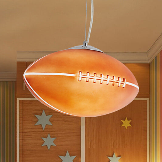 Glass Rugby Shaped Pendant Light Kids Bedroom One Head Sport Style Hanging Light in Brown Brown Clearhalo 'Ceiling Lights' 'Close To Ceiling Lights' 'Glass shade' 'Glass' 'Pendant Lights' 'Pendants' Lighting' 252591