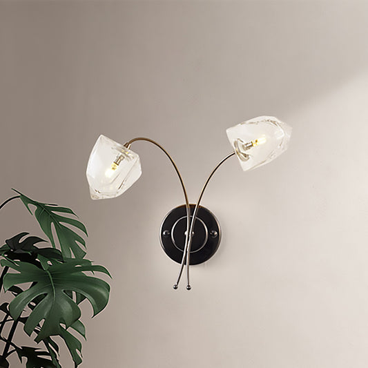 Metal Curved Wall Light Sconce Modernist 2 Lights Wall Mounted Light with Bell Glass Shade in Black Finish Black Clearhalo 'Modern wall lights' 'Modern' 'Wall Lamps & Sconces' 'Wall Lights' Lighting' 252607