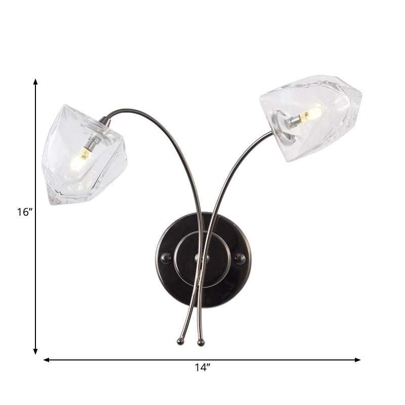 Metal Curved Wall Light Sconce Modernist 2 Lights Wall Mounted Light with Bell Glass Shade in Black Finish Clearhalo 'Modern wall lights' 'Modern' 'Wall Lamps & Sconces' 'Wall Lights' Lighting' 252610