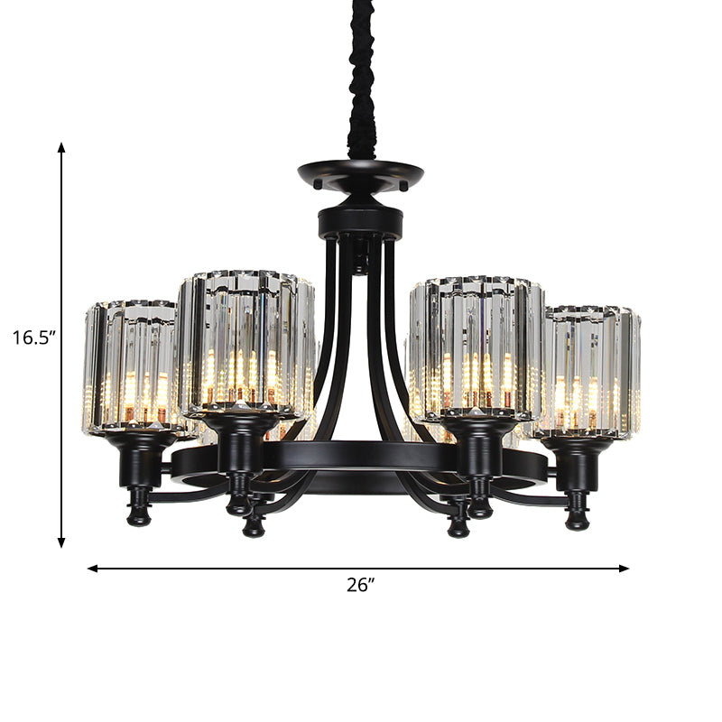 Black/Gold Chandelier Lamp Vintage Stylish Crystal and Metal 3/6 Heads Hanging Lighting with Cylinder Shade Clearhalo 'Ceiling Lights' 'Chandeliers' Lighting' options 252633