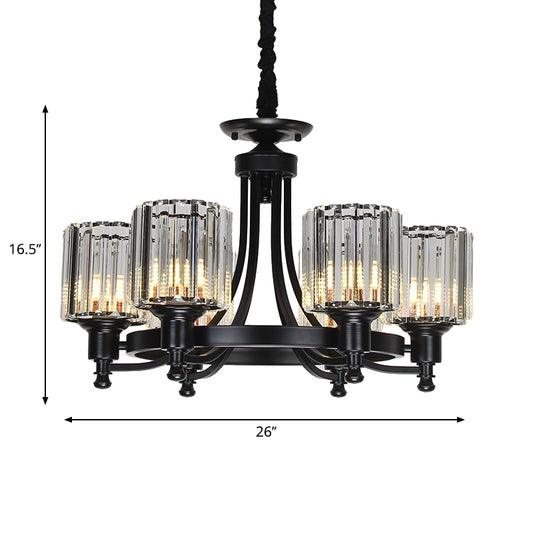 Black/Gold Chandelier Lamp Vintage Stylish Crystal and Metal 3/6 Heads Hanging Lighting with Cylinder Shade Clearhalo 'Ceiling Lights' 'Chandeliers' Lighting' options 252633