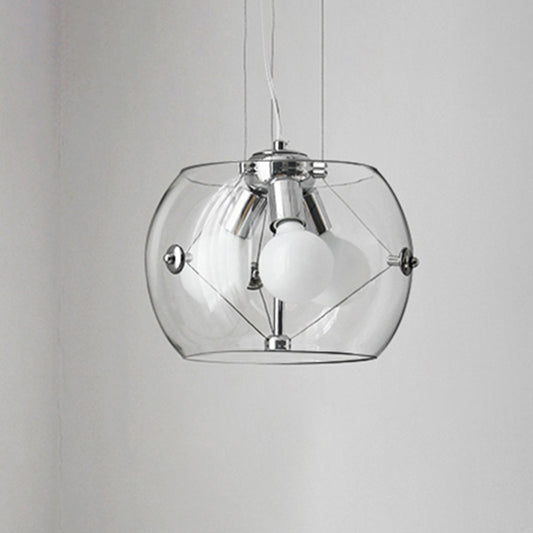 Post-modern Orb Pendant Light with Drum Shade 3 Bulbs Glass Chandelier for Study Room Clearhalo 'Ceiling Lights' 'Chandeliers' 'Clear' 'Glass shade' 'Glass' 'Industrial' 'Modern Chandeliers' 'Modern' 'Tiffany' 'Traditional Chandeliers' Lighting' 252668