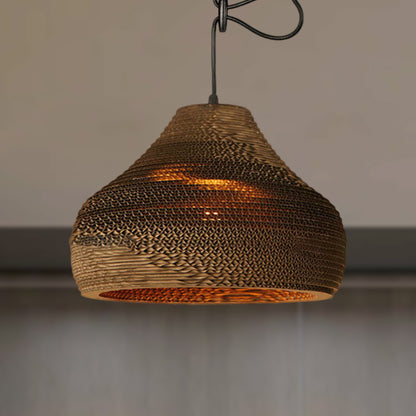 Contemporary Dome/Bowl Shade Suspension Light 1 Head Corrugated Paper Pendant Lamp in Brown Brown C Clearhalo 'Ceiling Lights' 'Modern Pendants' 'Modern' 'Pendant Lights' 'Pendants' Lighting' 252694
