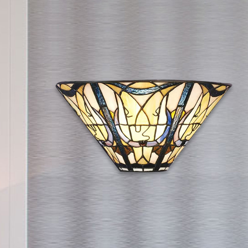 Multi Color Upward Wall Light Stained Glass Tiffany Style Wall Mount Light for Home Clearhalo 'Industrial' 'Middle century wall lights' 'Tiffany wall lights' 'Tiffany' 'Wall Lamps & Sconces' 'Wall Lights' Lighting' 252739