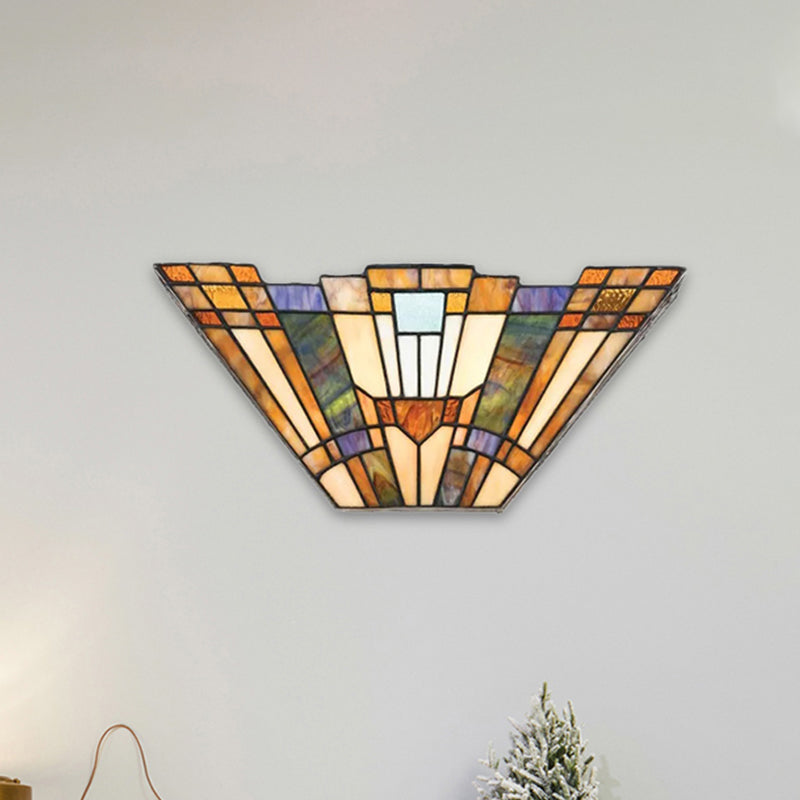 Multi Color Upward Wall Light Stained Glass Tiffany Style Wall Mount Light for Home Beige Geometric Clearhalo 'Industrial' 'Middle century wall lights' 'Tiffany wall lights' 'Tiffany' 'Wall Lamps & Sconces' 'Wall Lights' Lighting' 252741