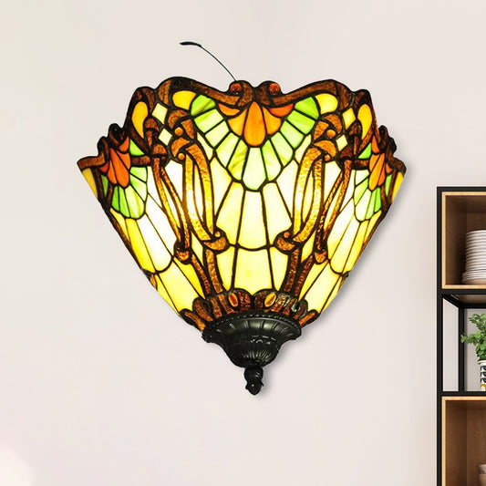 Multi Color Upward Wall Light Stained Glass Tiffany Style Wall Mount Light for Home Beige Butterfly Clearhalo 'Industrial' 'Middle century wall lights' 'Tiffany wall lights' 'Tiffany' 'Wall Lamps & Sconces' 'Wall Lights' Lighting' 252742