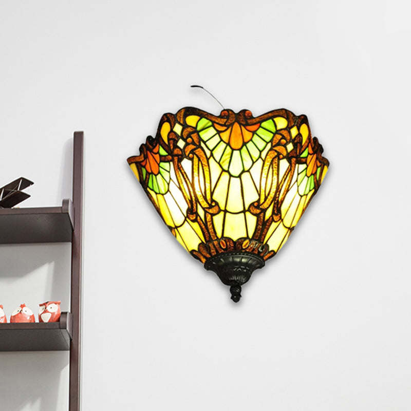 Multi Color Upward Wall Light Stained Glass Tiffany Style Wall Mount Light for Home Clearhalo 'Industrial' 'Middle century wall lights' 'Tiffany wall lights' 'Tiffany' 'Wall Lamps & Sconces' 'Wall Lights' Lighting' 252743
