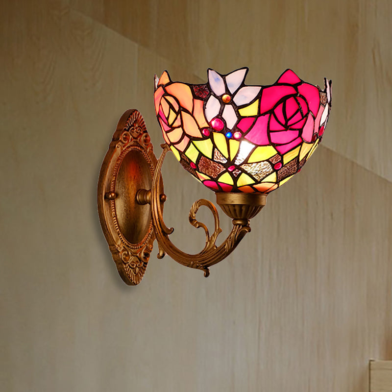 Lodge Flower Wall Sconce Lighting with Curved Arm 1 Light Mini Wall Lighting for Living Room Clearhalo 'Industrial' 'Middle century wall lights' 'Tiffany wall lights' 'Tiffany' 'Wall Lamps & Sconces' 'Wall Lights' Lighting' 252767