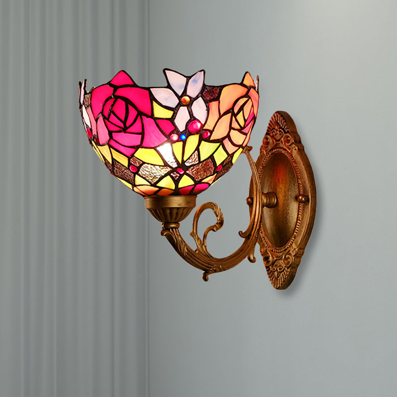 Lodge Flower Wall Sconce Lighting with Curved Arm 1 Light Mini Wall Lighting for Living Room Clearhalo 'Industrial' 'Middle century wall lights' 'Tiffany wall lights' 'Tiffany' 'Wall Lamps & Sconces' 'Wall Lights' Lighting' 252768