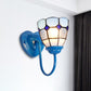 1 Head Bathroom Sconce Light Fixture Tiffany Blue/White/Antique Brass Wall Mounted Light with Dome Dimple Glass Shade Blue Clearhalo 'Industrial' 'Middle century wall lights' 'Tiffany wall lights' 'Tiffany' 'Wall Lamps & Sconces' 'Wall Lights' Lighting' 252783