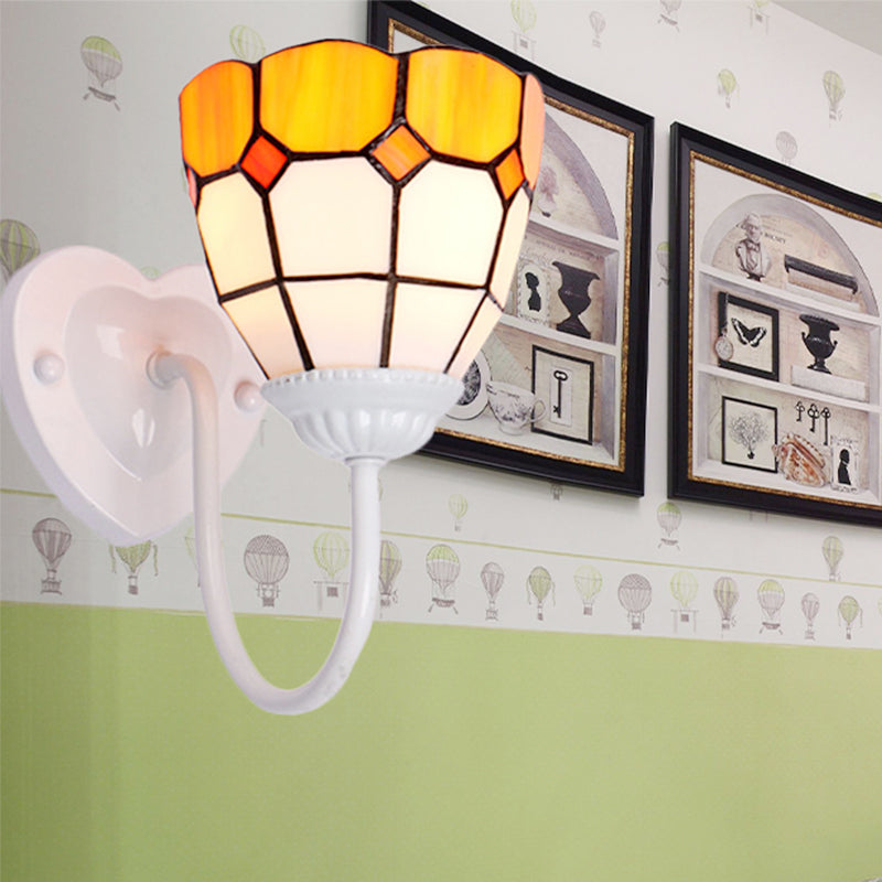 Dome Wall Mount Light Baroque Yellow Glass 1 Head White/Blue/Antique Brass Sconce Light for Hallway White Clearhalo 'Industrial' 'Middle century wall lights' 'Tiffany wall lights' 'Tiffany' 'Wall Lamps & Sconces' 'Wall Lights' Lighting' 252821