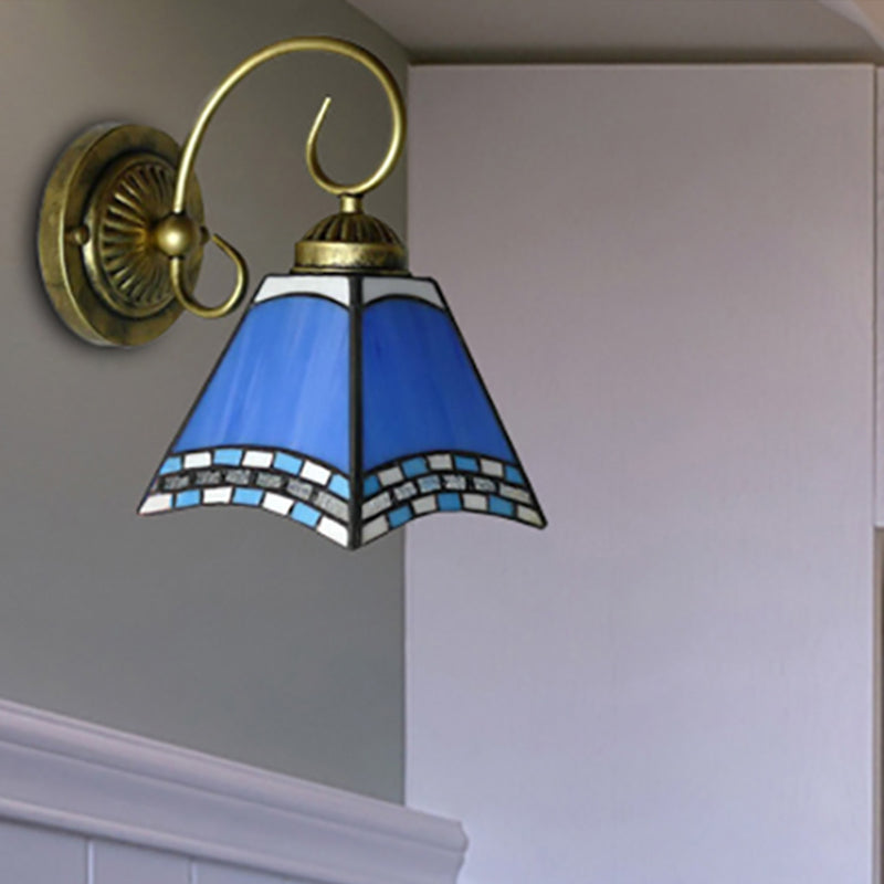 Blue Pyramid Wall Lighting Nautical Mission 1 Light Stained Glass Wall Mount Light for Foyer Clearhalo 'Industrial' 'Middle century wall lights' 'Tiffany wall lights' 'Tiffany' 'Wall Lamps & Sconces' 'Wall Lights' Lighting' 252843