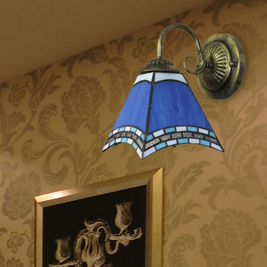 Blue Pyramid Wall Lighting Nautical Mission 1 Light Stained Glass Wall Mount Light for Foyer Clearhalo 'Industrial' 'Middle century wall lights' 'Tiffany wall lights' 'Tiffany' 'Wall Lamps & Sconces' 'Wall Lights' Lighting' 252845