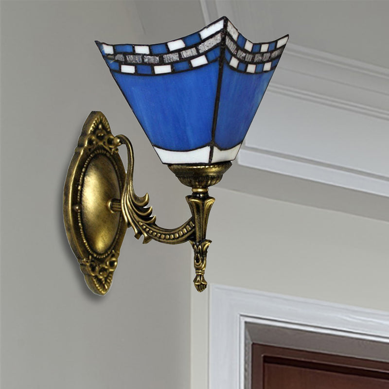 Blue Pyramid Wall Lighting Nautical Mission 1 Light Stained Glass Wall Mount Light for Foyer Clearhalo 'Industrial' 'Middle century wall lights' 'Tiffany wall lights' 'Tiffany' 'Wall Lamps & Sconces' 'Wall Lights' Lighting' 252847
