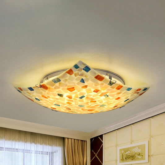 Beige/White/Light Gray Shell Curved Square Ceiling Mount Light Tiffany Mosaic 12"/16" W LED Ceiling Lamp for Corridor White 16" Clearhalo 'Ceiling Lights' 'Chandeliers' 'Close To Ceiling Lights' 'Close to ceiling' 'Glass shade' 'Glass' 'Semi-flushmount' 'Tiffany close to ceiling' 'Tiffany' Lighting' 252921