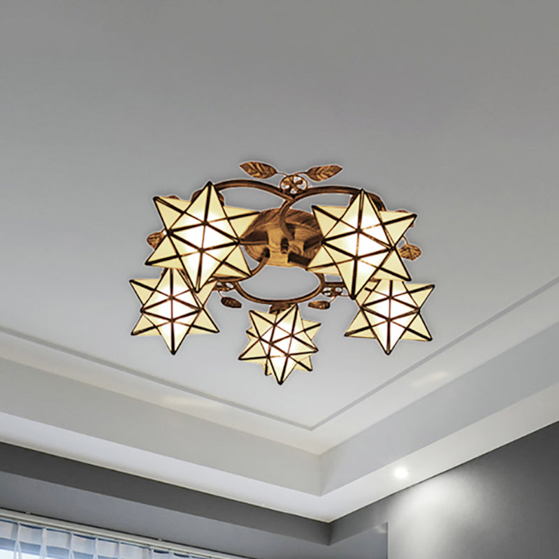 8/5 Lights Starry Dining Room Flush Ceiling Light Glass Tiffany Traditional Clear Ceiling Lamp in White 5 White Clearhalo 'Ceiling Lights' 'Close To Ceiling Lights' 'Close to ceiling' 'Glass shade' 'Glass' 'Semi-flushmount' 'Tiffany close to ceiling' 'Tiffany' Lighting' 252929