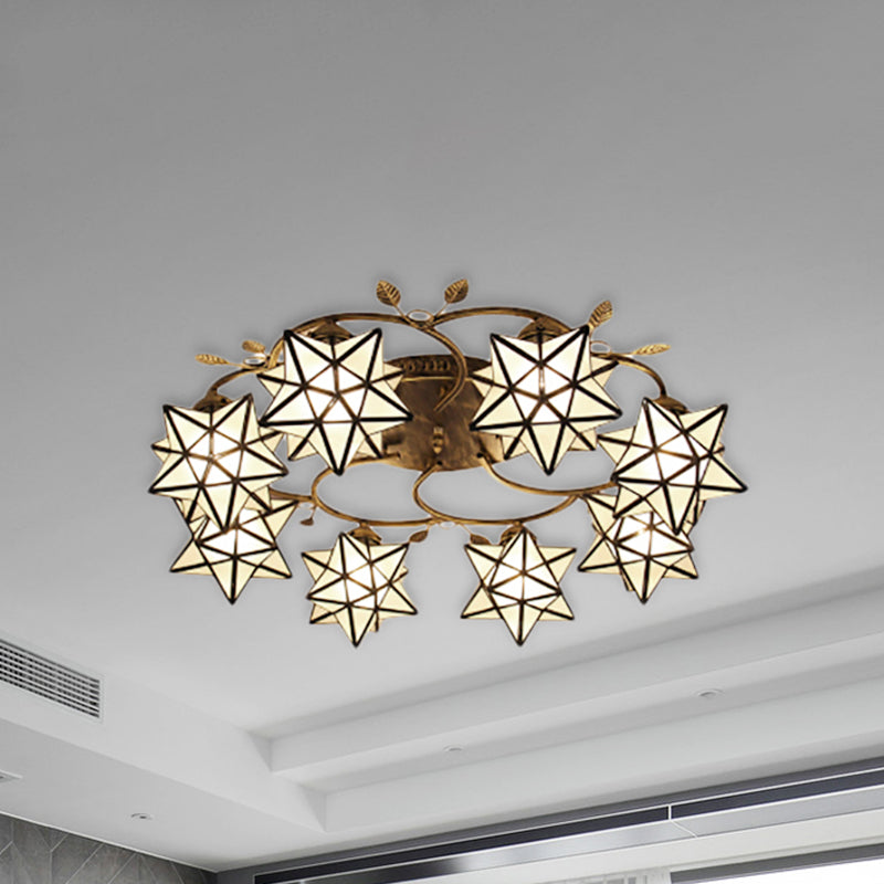 8/5 Lights Starry Dining Room Flush Ceiling Light Glass Tiffany Traditional Clear Ceiling Lamp in White 8 White Clearhalo 'Ceiling Lights' 'Close To Ceiling Lights' 'Close to ceiling' 'Glass shade' 'Glass' 'Semi-flushmount' 'Tiffany close to ceiling' 'Tiffany' Lighting' 252931