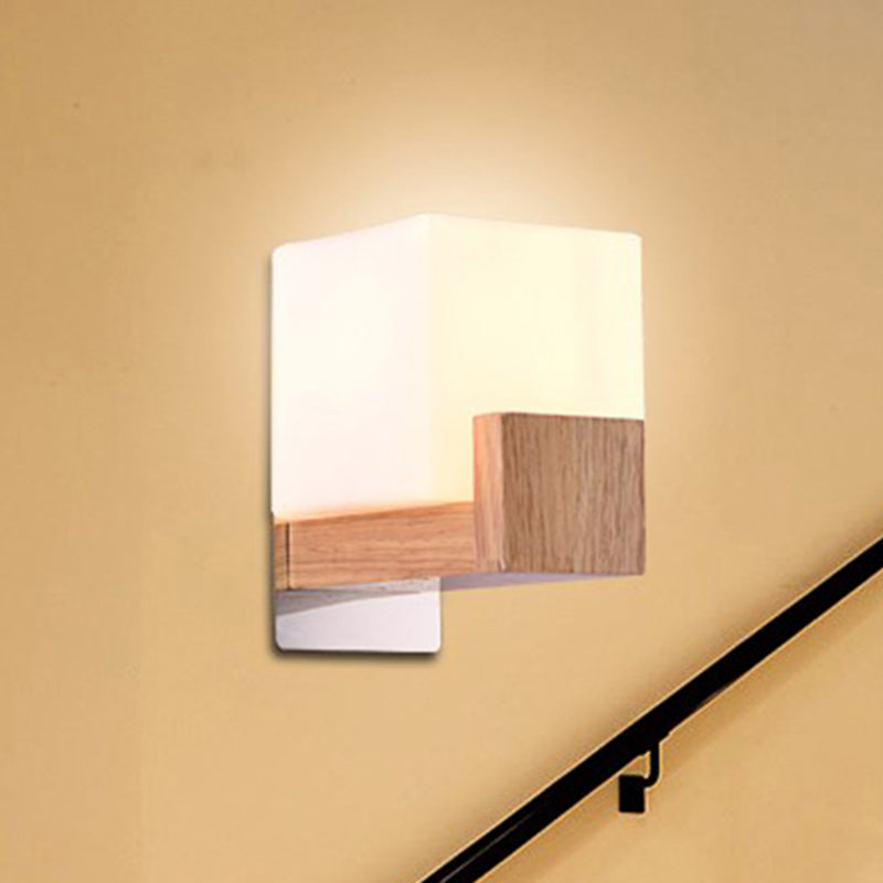White Cube Sconce Light Japanese Style Simple Opal Glass Wall Lamp for Stair Living Room Clearhalo 'Modern wall lights' 'Modern' 'Wall Lamps & Sconces' 'Wall Lights' Lighting' 253009