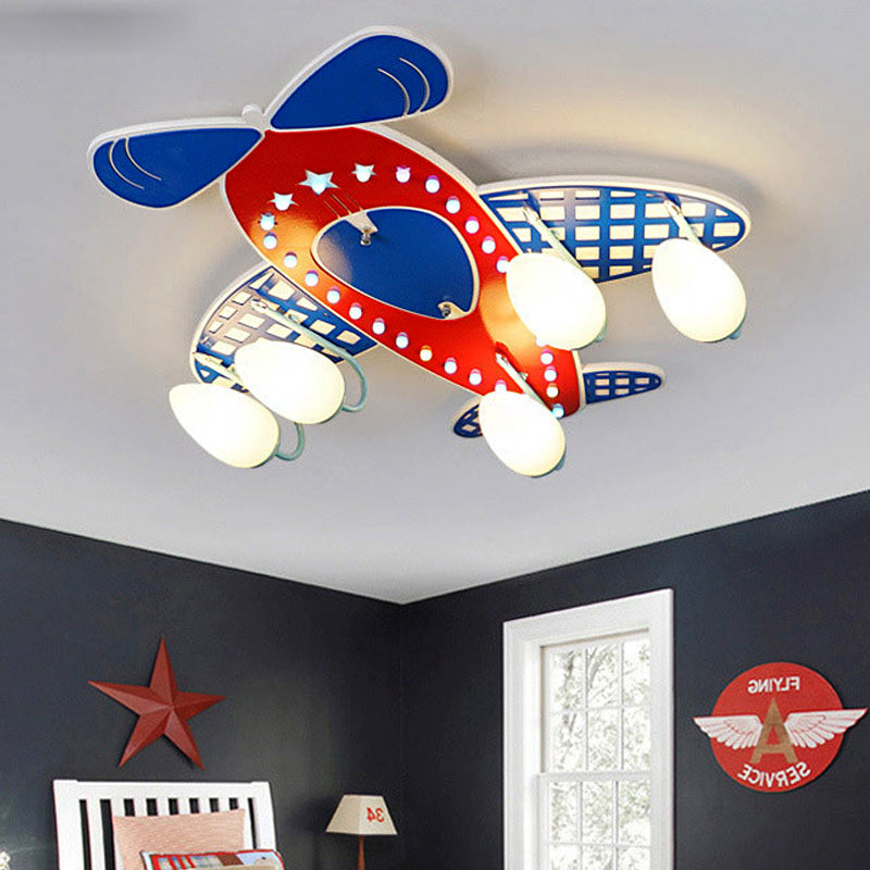 Propeller Airplane Flush Mount Light Contemporary Wood Ceiling Light in Red for Bedroom 5 Red Clearhalo 'Ceiling Lights' 'Close To Ceiling Lights' 'Close to ceiling' 'Flush mount' Lighting' 253012