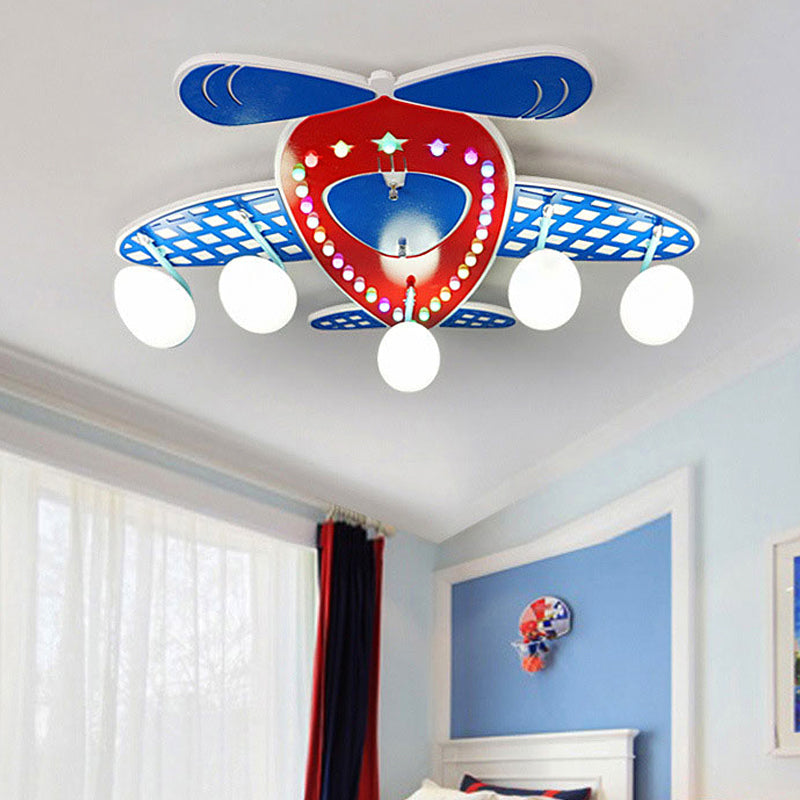 Propeller Airplane Flush Mount Light Contemporary Wood Ceiling Light in Red for Bedroom Clearhalo 'Ceiling Lights' 'Close To Ceiling Lights' 'Close to ceiling' 'Flush mount' Lighting' 253013