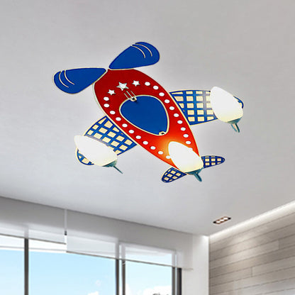 Propeller Airplane Flush Mount Light Contemporary Wood Ceiling Light in Red for Bedroom 3 Red Clearhalo 'Ceiling Lights' 'Close To Ceiling Lights' 'Close to ceiling' 'Flush mount' Lighting' 253014