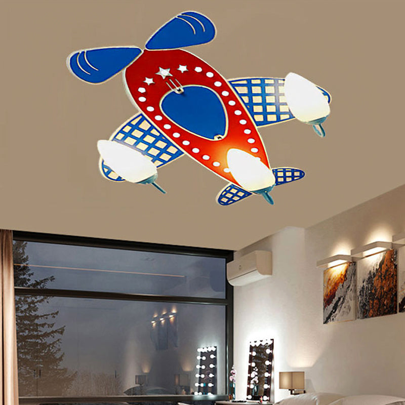 Propeller Airplane Flush Mount Light Contemporary Wood Ceiling Light in Red for Bedroom Clearhalo 'Ceiling Lights' 'Close To Ceiling Lights' 'Close to ceiling' 'Flush mount' Lighting' 253015