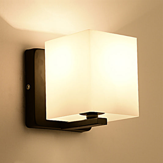 White Shade Sconce Light with Black Base 1 Light Modern Style Milk Glass Wall Sconce for Living Room Clearhalo 'Cast Iron' 'Glass' 'Industrial' 'Modern wall lights' 'Modern' 'Tiffany' 'Traditional wall lights' 'Wall Lamps & Sconces' 'Wall Lights' Lighting' 253019