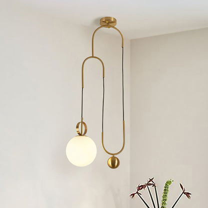 Post-modern Gold Hanging Light Globe Shade 1 Light Opal Glass Pendant Lamp for Living Room Gold Clearhalo 'Ceiling Lights' 'Glass shade' 'Glass' 'Modern Pendants' 'Modern' 'Pendant Lights' 'Pendants' Lighting' 253049