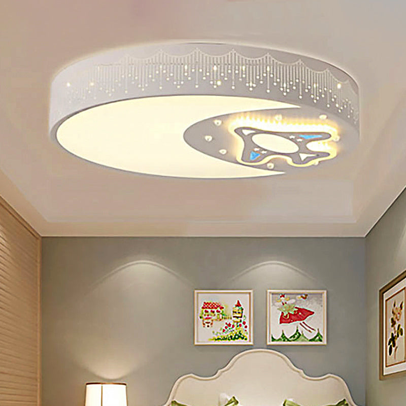 White Moon Flush Mount Light with Rocket Modern Stylish Metal Ceiling Lamp for Game Room White Clearhalo 'Ceiling Lights' 'Close To Ceiling Lights' 'Close to ceiling' 'Flush mount' Lighting' 253105