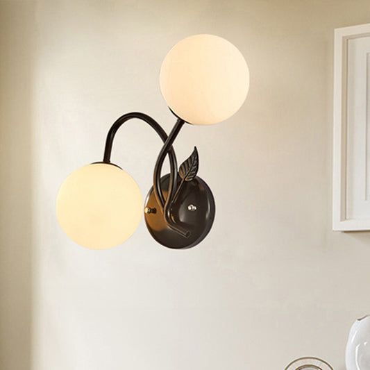 Double Globe Opal Glass Wall Light Modern 2-Bulb Coffee Shop Sconce Lamp in Black/Gold Black Clearhalo 'Cast Iron' 'Glass' 'Industrial' 'Modern wall lights' 'Modern' 'Tiffany' 'Traditional wall lights' 'Wall Lamps & Sconces' 'Wall Lights' Lighting' 253169