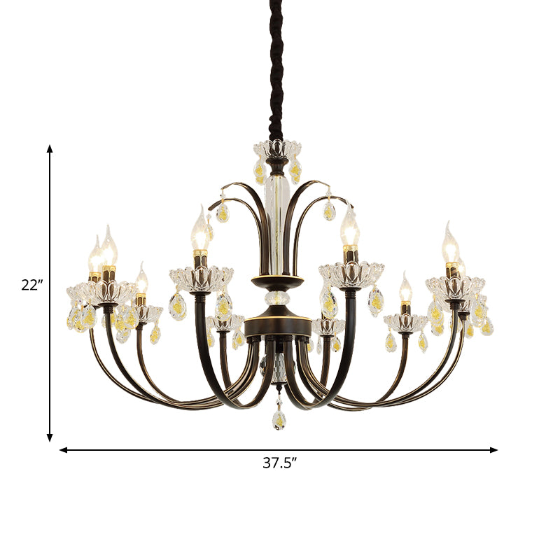 Black Candle Ceiling Light Traditional Metal 6/8/10 Lights Living Room Hanging Light Fixture Clearhalo 'Ceiling Lights' 'Chandeliers' Lighting' options 253181