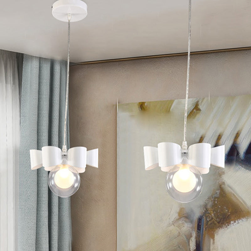 Orb Restaurant Pendant Light with Bow Deco Transparent Glass 1 Light Modern Hanging Light in White Clearhalo 'Ceiling Lights' 'Glass shade' 'Glass' 'Pendant Lights' 'Pendants' Lighting' 253191