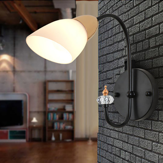 Oval Milky Glass Wall Mounted Lamp Modern 1/2-Bulb Living Room Sconce Light in Black 1.0 White Clearhalo 'Cast Iron' 'Glass' 'Industrial' 'Modern wall lights' 'Modern' 'Tiffany' 'Traditional wall lights' 'Wall Lamps & Sconces' 'Wall Lights' Lighting' 253239