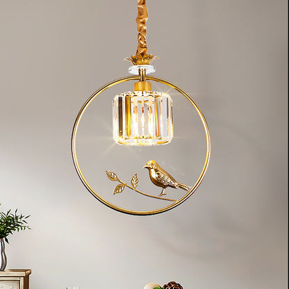 Cylinder Crystal Hanging Light Fixture Minimalist 1 Light Dining Room Pendant Lamp with Gold/Black Ring Gold Clearhalo 'Ceiling Lights' 'Pendant Lights' 'Pendants' Lighting' 253258_c5d2657e-1ed5-4960-93eb-6aefa22569d9