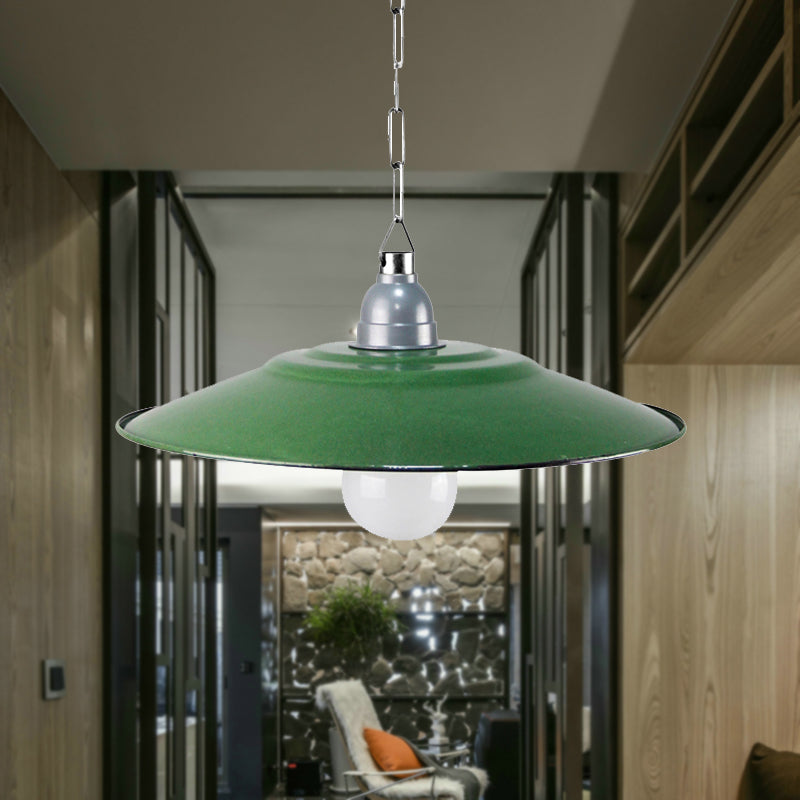 Green Saucer Shade Ceiling Fixture Industrial Enamel 1 Light Farmhouse Pendant Light, 11"/12" Diameter Clearhalo 'Art Deco Pendants' 'Cast Iron' 'Ceiling Lights' 'Ceramic' 'Crystal' 'Industrial Pendants' 'Industrial' 'Metal' 'Middle Century Pendants' 'Pendant Lights' 'Pendants' 'Tiffany' Lighting' 253266